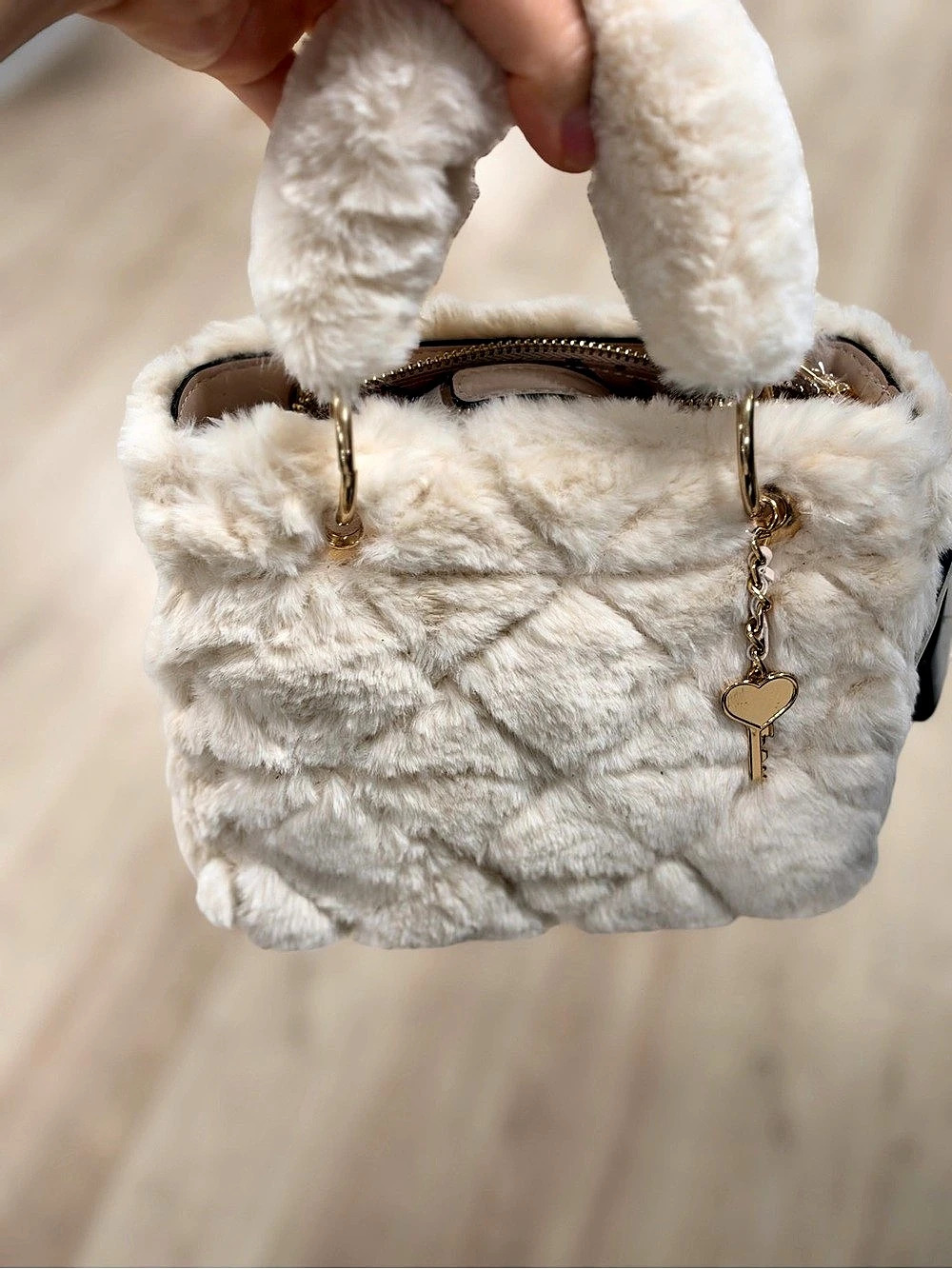 Aldo Fluffy Faux Fur Handbag with Heart Charm